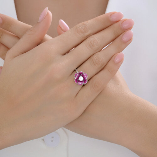 Кольцо из серебра с синтетическим жемчугом и эмалью из серебро — вид 4