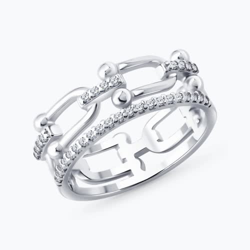 Кольцо из серебра с фианитами - видео на модели