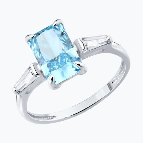 Кольцо из серебра с фианитами из родированное серебро