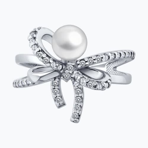 Кольцо из серебра с синтетическим жемчугом и фианитами из серебро — вид 2