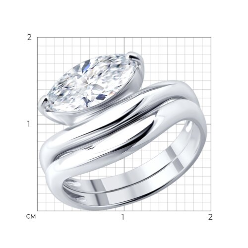 Кольцо из серебра с фианитом из родированное серебро — вид 2