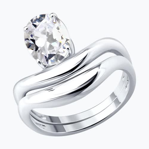 Кольцо из серебра с фианитом - видео на модели