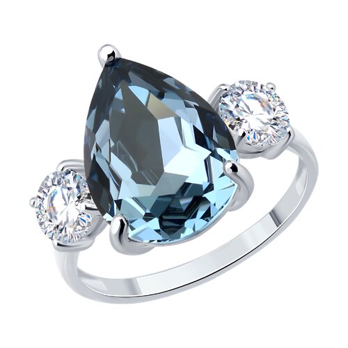 Кольцо из серебра с кристаллом и фианитами - видео на модели