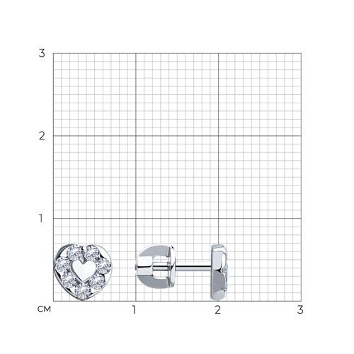 Серьги-пусеты из серебра с фианитами из родированное серебро — вид 4