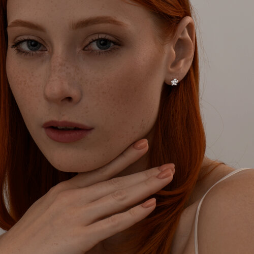 Серьги-пусеты из серебра с фианитами из серебро — вид 4