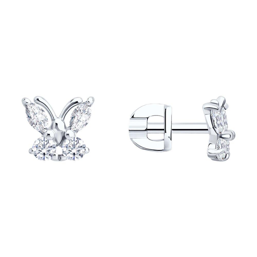 Серьги-пусеты из серебра с белыми фианитами - видео на модели