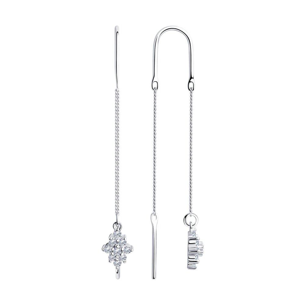 Серьги-цепочки из серебра с фианитами - видео на модели