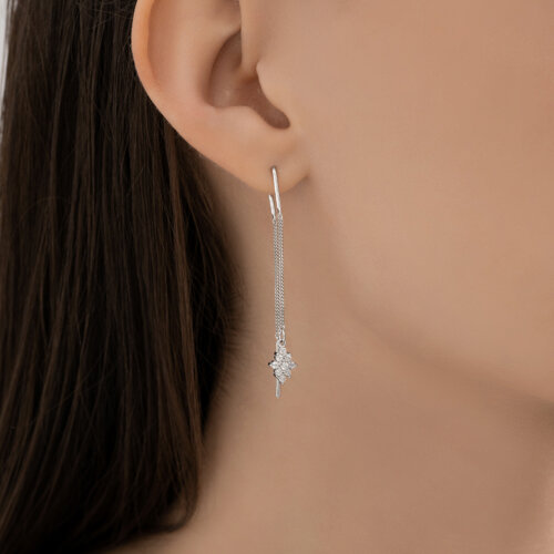 Серьги-цепочки из серебра с фианитами из серебро — вид 2