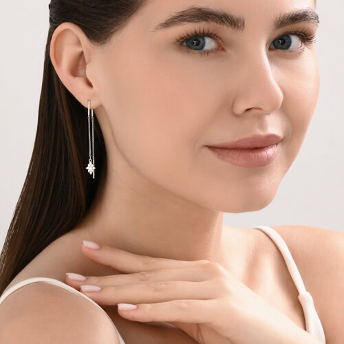 Серьги-цепочки из серебра с фианитами из серебро — вид 3