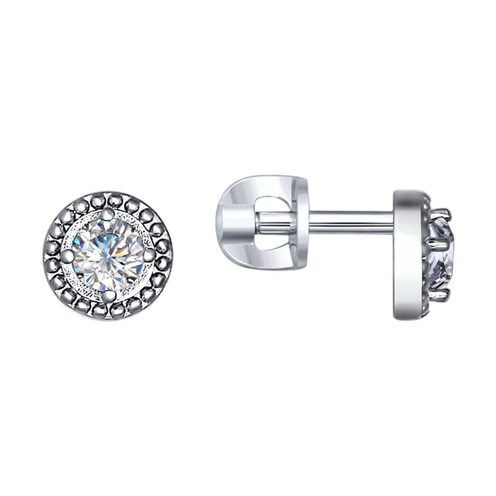 Серьги-пусеты из серебра с фианитами - видео на модели