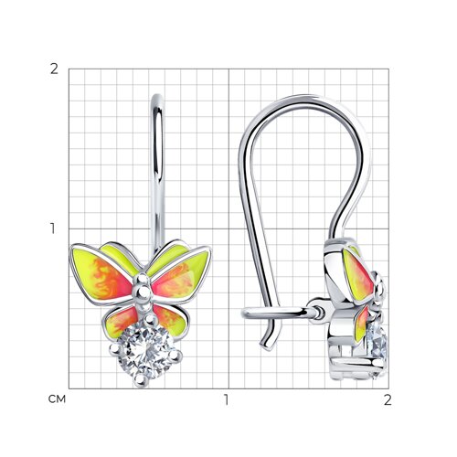 Яркие детские серьги с эмалью и фианитами из серебро — вид 4