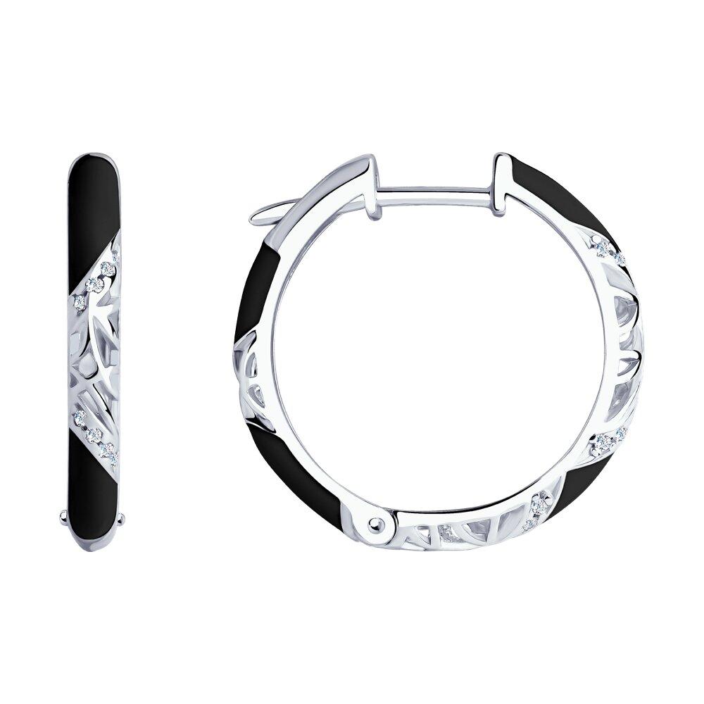 Серьги из серебра с эмалью с фианитами - видео на модели