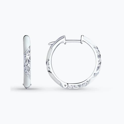 Серьги-кольца с белой эмалью - видео на модели