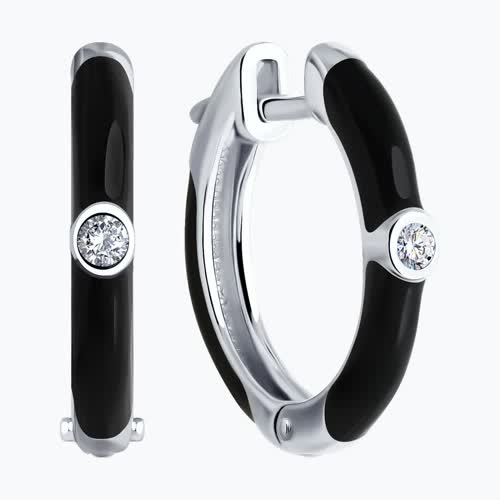 Серьги из серебра с эмалью с фианитами из серебро — вид 2