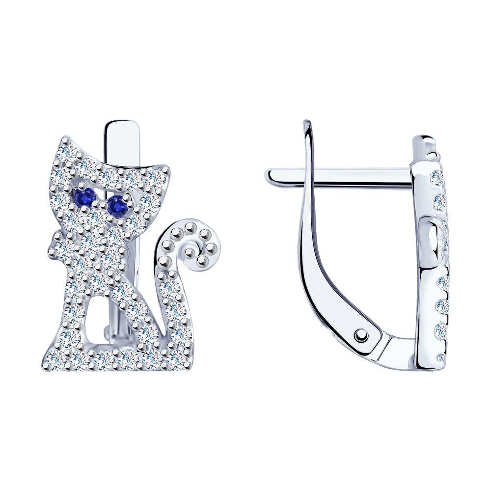 Серьги из серебра с синими фианитами - видео на модели