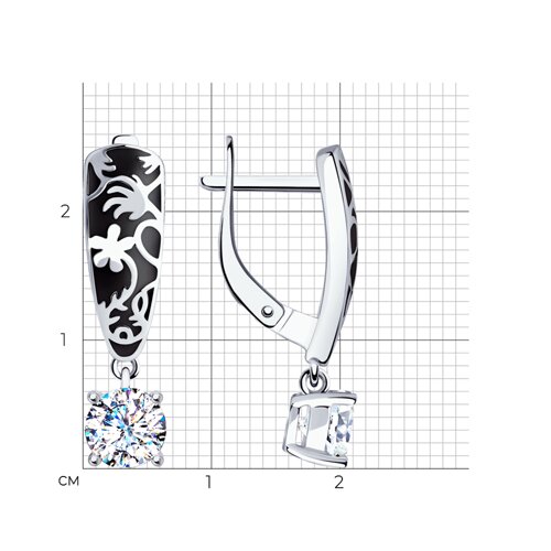 Серьги из серебра с эмалью с фианитами из серебро — вид 3