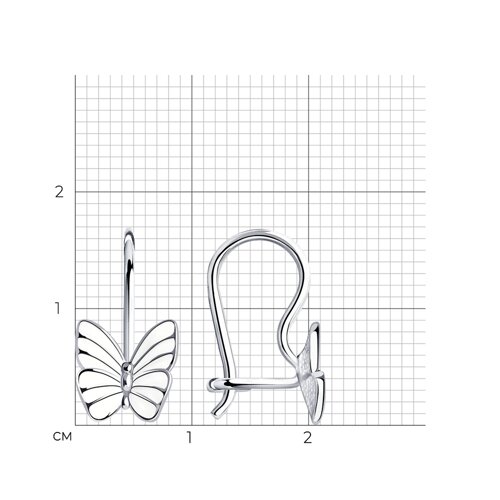 Детские серьги с белыми бабочками с эмалью из серебро — вид 3