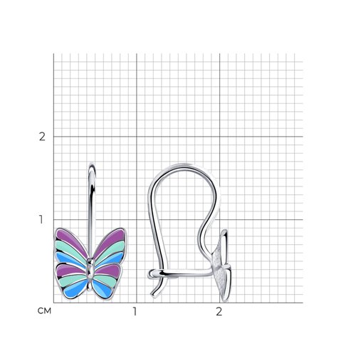 Детские серьги с яркими бабочками с эмалью из серебро — вид 3