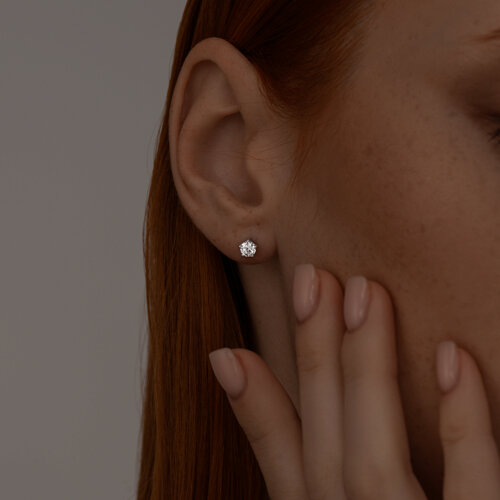 Серьги-пусеты из серебра с фианитами из серебро — вид 2