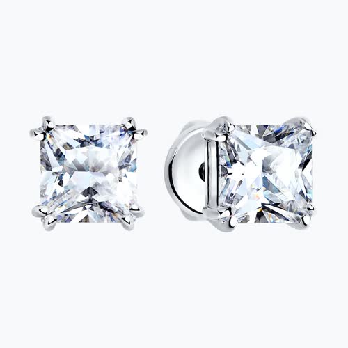 Серьги-пусеты из серебра с фианитами из серебро — вид 2