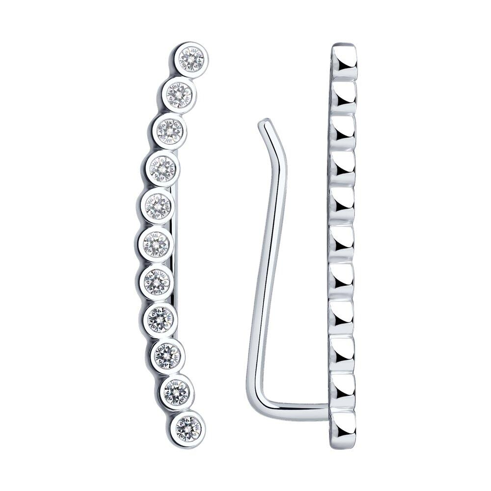 Серьги-зажимы из серебра с фианитами - видео на модели