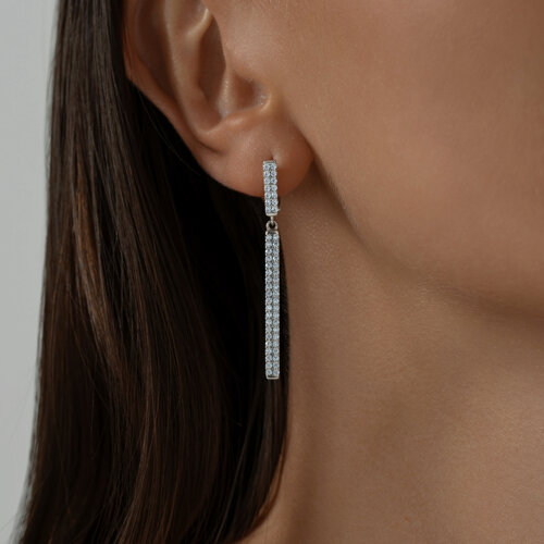 Серьги длинные из серебра с фианитами из серебро — вид 2