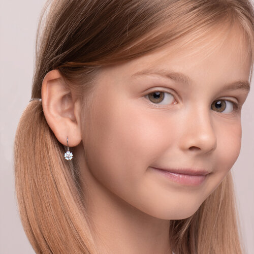 Детские серьги с голубыми цветками с эмалью и фианитом из серебро — вид 2