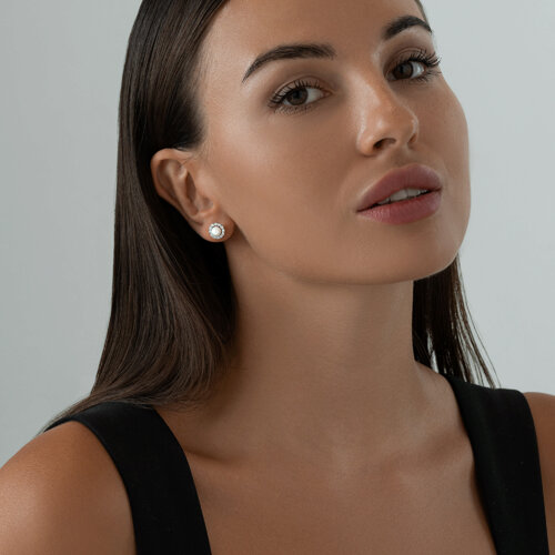 Серьги-пусеты из серебра с жемчугом и фианитами из серебро — вид 4