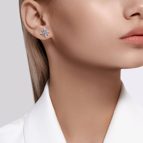 Серьги-пусеты из серебра с фианитами из серебро — вид 3