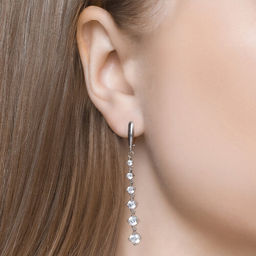 Серьги длинные из серебра с фианитами из серебро — вид 2
