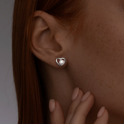 Серьги-пусеты из серебра с жемчугом из серебро — вид 3