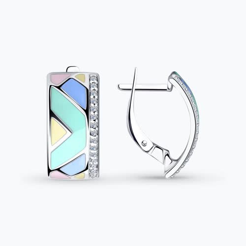 Серьги из серебра с эмалью и фианитами - видео на модели