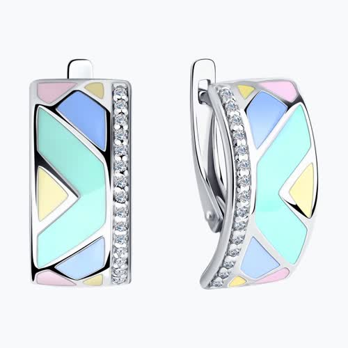 Серьги из серебра с эмалью и фианитами из серебро — вид 2