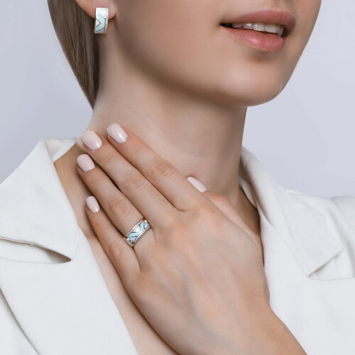 Серьги из серебра с эмалью и фианитами из серебро — вид 5