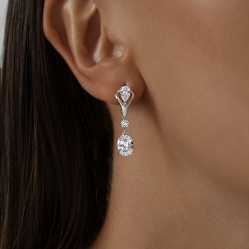 Серьги длинные из серебра с фианитами из серебро — вид 2