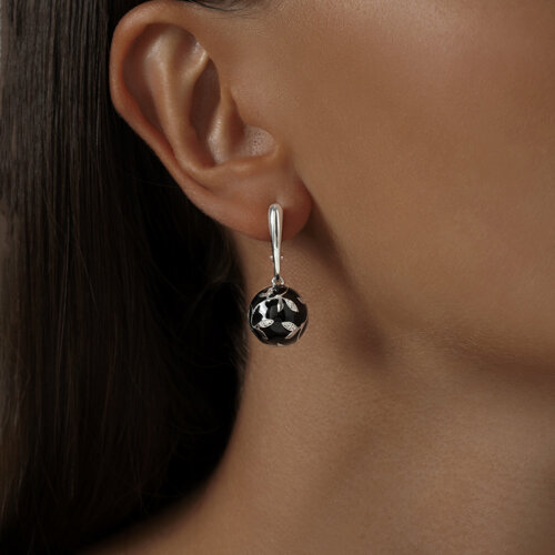 Серьги из серебра с эмалью с фианитами из серебро — вид 2