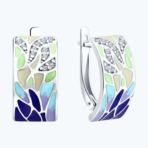 Серьги из серебра с эмалью с фианитами из серебро — вид 2