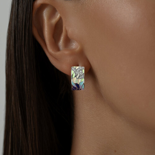 Серьги из серебра с эмалью с фианитами из серебро — вид 3