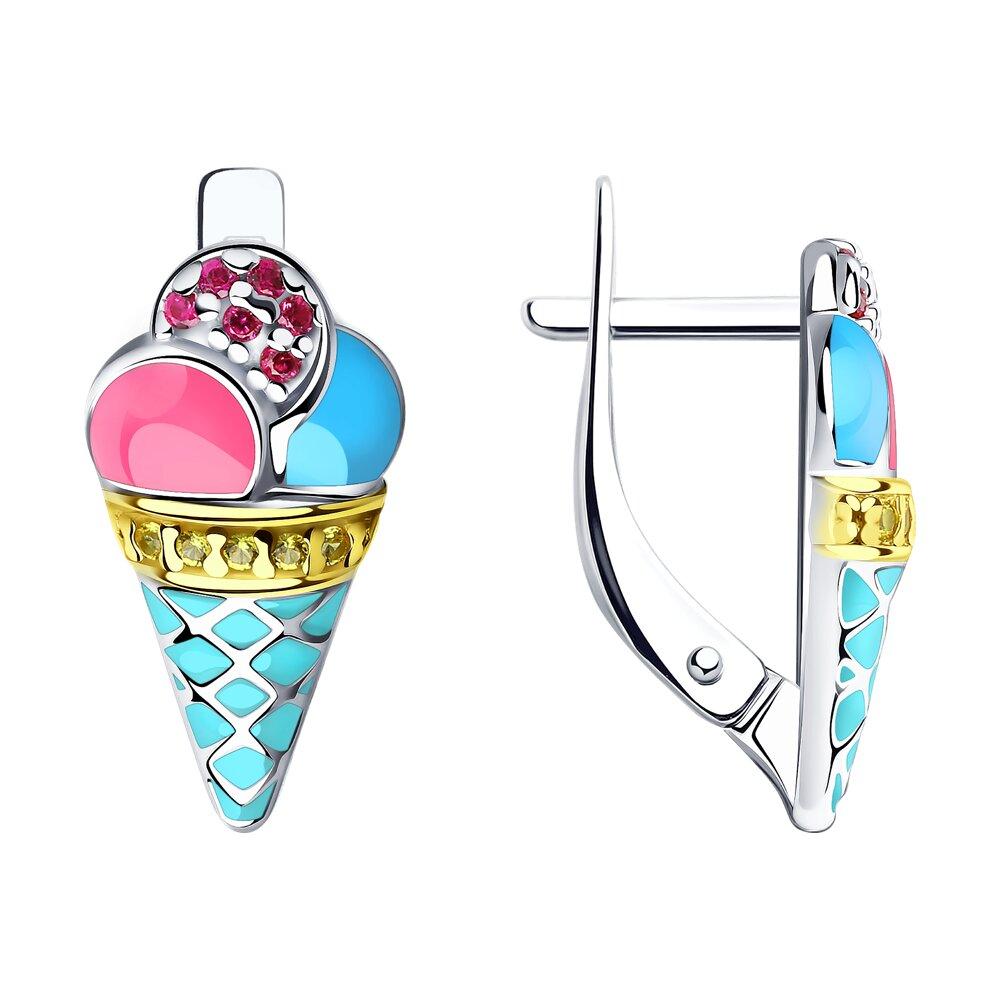 Серьги из золочёного серебра с эмалью и фианитами - видео на модели