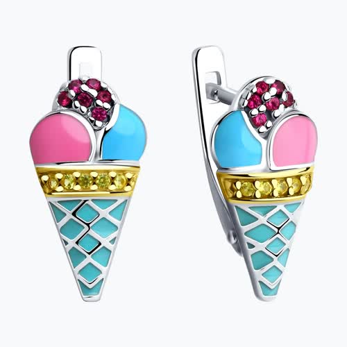 Серьги из золочёного серебра с эмалью и фианитами из серебро — вид 2