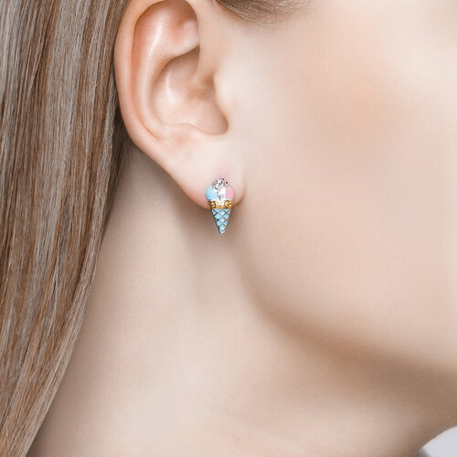 Серьги из золочёного серебра с эмалью и фианитами из серебро — вид 3