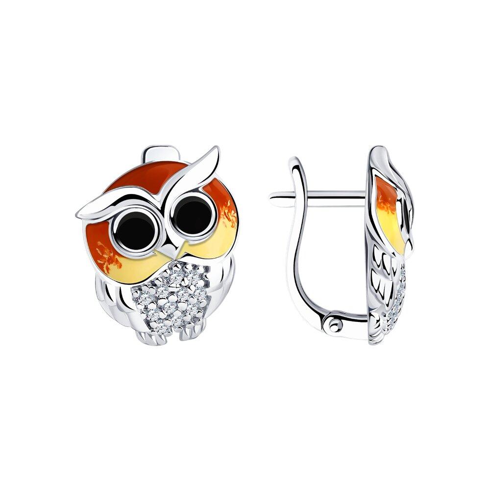 Серьги из серебра с эмалью и фианитами - видео на модели