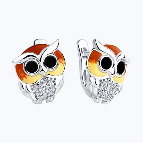 Серьги из серебра с эмалью и фианитами из серебро — вид 2