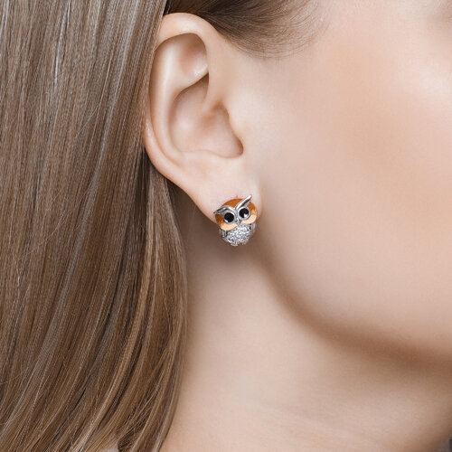 Серьги из серебра с эмалью и фианитами из серебро — вид 3