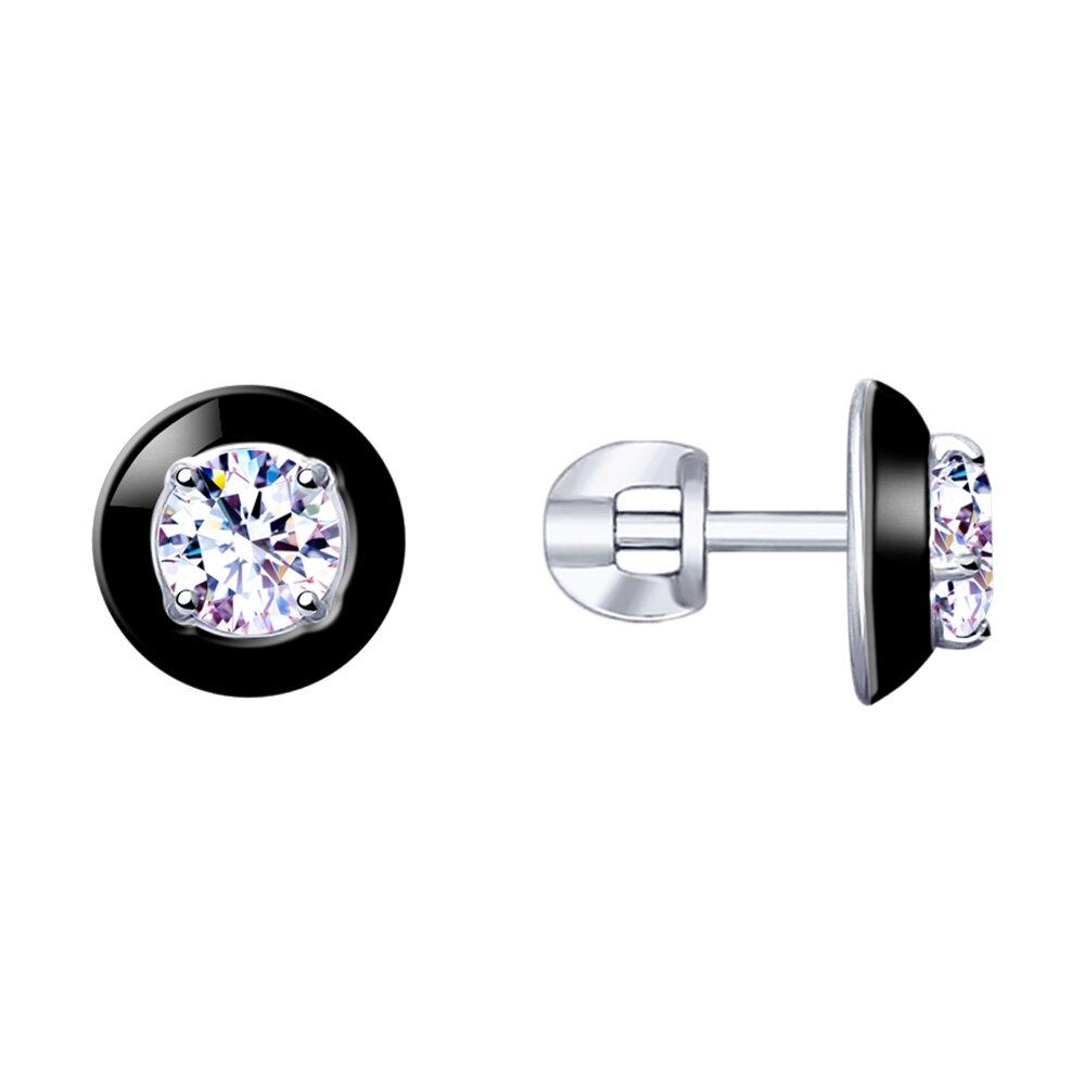 Серьги из серебра с эмалью и фианитами - видео на модели