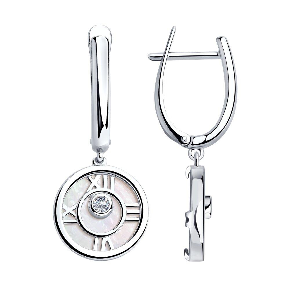 Серьги из серебра с перламутром и фианитами - видео на модели