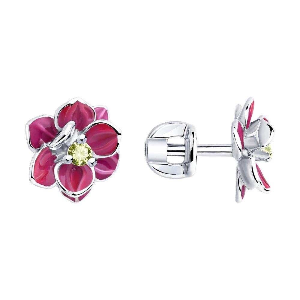 Серьги из серебра с эмалью и фианитами из серебро