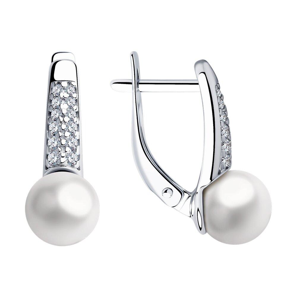 Серьги из серебра с жемчугом и фианитами - видео на модели