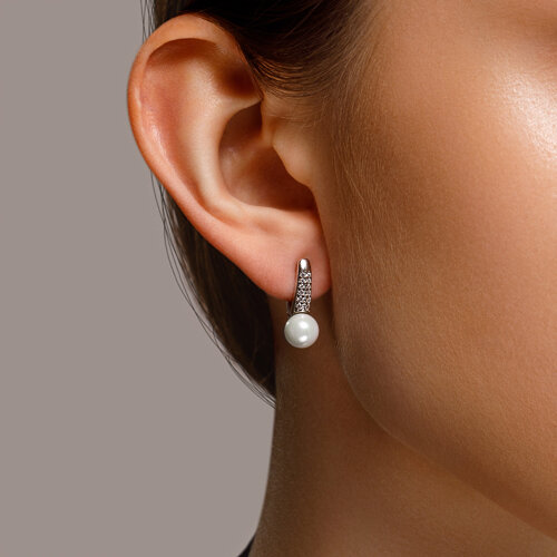 Серьги из серебра с жемчугом и фианитами из серебро — вид 3