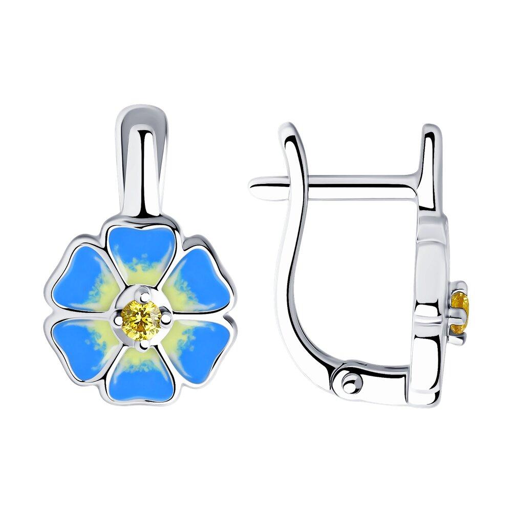 Серьги из серебра с эмалью и фианитами - видео на модели